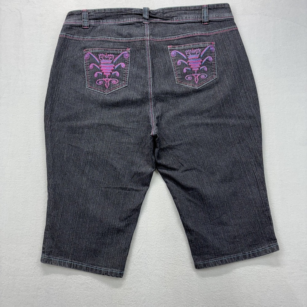 Kamikaze Bermuda Shorts Womens 24 Stretch Denim Embroidered Bee Pink Blue Trim